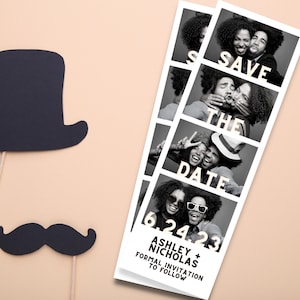 Photo Booth Strip Save The Date Editable Customizable Canva Template Unique Wedding Save The Date 2x6" Photo Strip