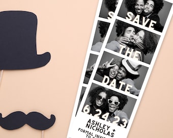 Fotohokjestrook met bewaardatum bewerkbare aanpasbare canvassjabloon Unieke bewaardatum voor bruiloft: fotostrook van 2 x 6 inch