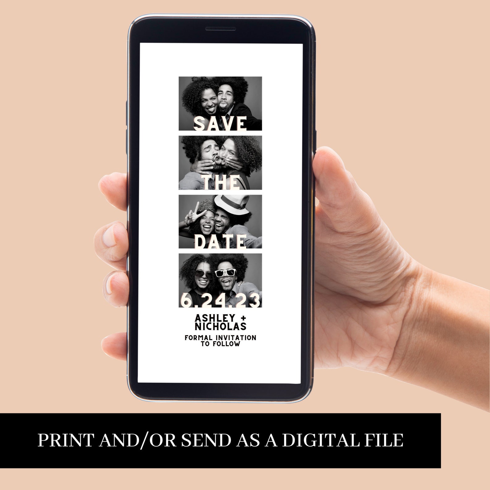 Photo Booth Strip Save the Date Editable Customizable Canva Template ...