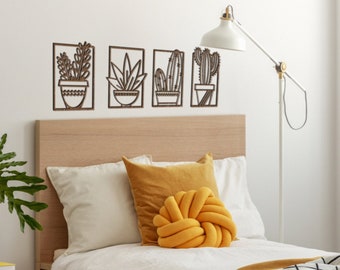 Pack Cuadro Cactus 4 Piezas. Decoración hogar. Cuadros decorativos para salón y dormitorio. Decoración pared. Wall Art. Estilo Boho.