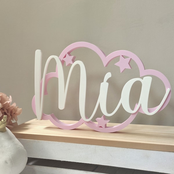 Nube Decorativa con Nombre Personalizada. Más de 15 colores a elegir. Apoyar o Colgar. Regalo Original Decoración Infanti