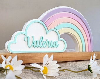 Arco Iris Nube Nombre Personalizado. Varios Modelos y Colores a elegir. Ideal para regalo original, decorar habitación de los mas peques.