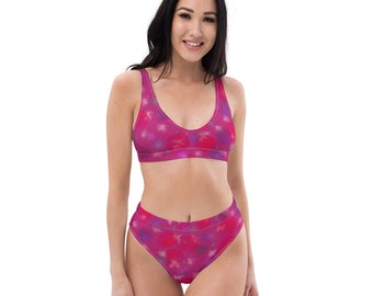 Recycled High Waisted Bikini / Fuksia/ Flattering high waisted two-piece swimsuit for all figures!