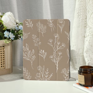 Mysterious Plant of Khaki iPad Case with Apple Pencil Holder, For iPad 9/8, iPad Mini 5/6, iPad Pro 12.9inch, iPad Air 4/5th, iPad 2019-2022
