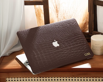 Coffee Crocodile Print MacBook Case for New MacBook Pro16 15 14 13 Macbook Air 15 14 13, A2337, A2338, 2025, 2024 Macbook A3434 Case