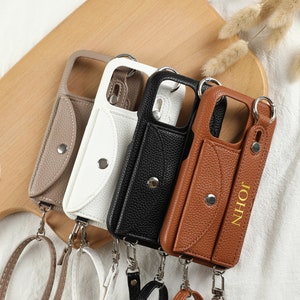 Funda de teléfono personalizada con bandolera, funda de teléfono personalizada con billetera de cuero PU con correa larga, funda de cuero para iPhone 16Pro, iPhone 15