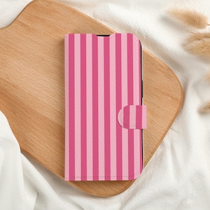 Pink Striped Design Personalised Wallet Phone Case with Card Slot, Personalized Wallet Flip Phone Case for iPhone 15 14 13 Pro Max X XS
