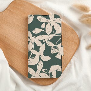 Capa de celular personalizada com folhas artísticas e compartimento para cartão, capa de celular tipo carteira personalizada para iPhone 15, 14, 13 Pro Max X XS