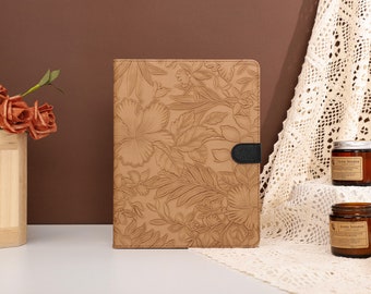 Bruine bloemen iPad-hoes met Apple Pencil Holder, voor iPad 9/8, iPad Mini 5/6, iPad Pro 12,9inch, iPad Air 4/5e, iPad 2019-2022