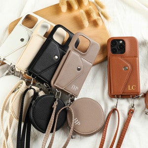 Capa de telefone crossbody personalizada com porta-moedas, capa de telefone tipo carteira de couro personalizada, capa de telefone de couro para iPhone 15Pro, iPhone 14 13