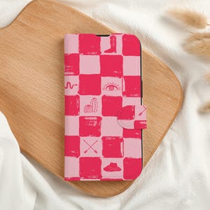 Pink Square Personalised Wallet Phone Case with Card Slot, Personalized Wallet Flip Phone Case for iPhone 15 14 13 Pro Max X XS