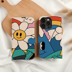 Cute Flower Personalised Wallet Phone Case with Card Slot, Personalized Wallet Flip Phone Case for iPhone 15 14 13 Pro Max X XS