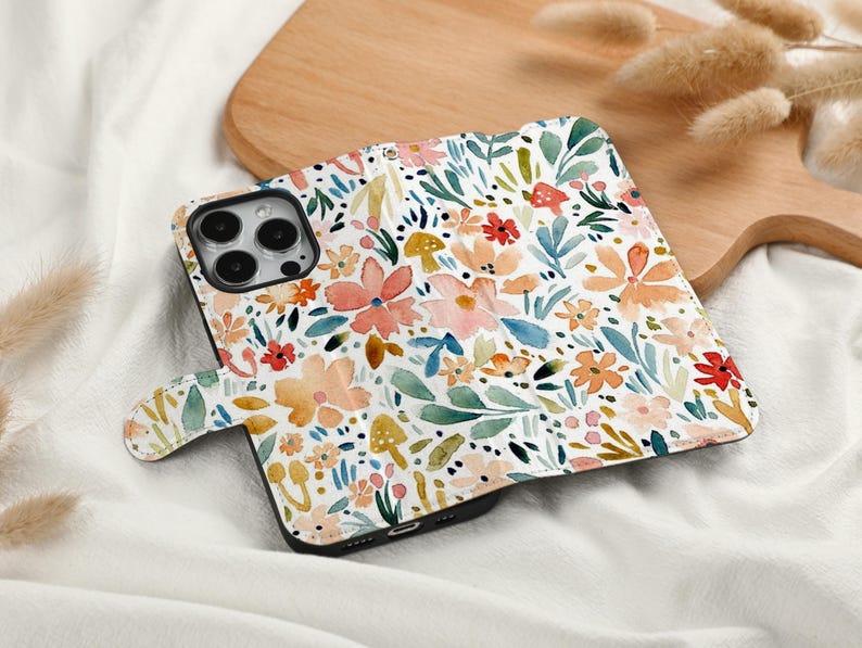 Beautiful Flowers Personalised Leather Wallet Phone Case With Card Slot