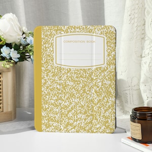 Yellow Composition Notebook Custom iPad Case with Apple Pencil Slot, For iPad 9/8, iPad Mini, iPad Pro 12.9inch, iPad Air 4/5,iPad 2019-2022