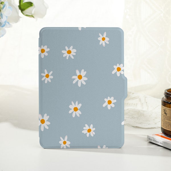 Blue Grey Daisy Personalized kindle case, Personalised Case Cover for Kindle Paperwhite1/2/3/4, Kindle 2019/2022, Kindle Paperwhite Cover