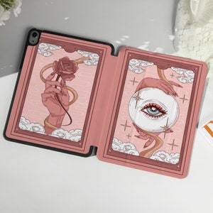 Pink Tarot Cards iPad Case with Apple Pencil Holder, For iPad 9/8, iPad Mini 5/6, iPad Pro 12.9inch, iPad Air 4/5th, iPad 2019-2022