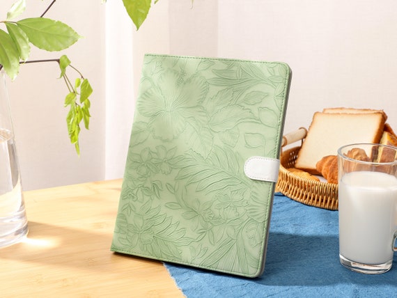 グリーンフラワー iPad ケース、Apple Pencil ホルダー付き、iPad 9/8