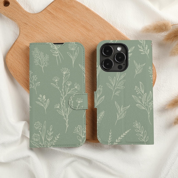 Botanical Garden Personalised Wallet Phone Case with Card Slot, Personalized Wallet Flip Phone Case for iPhone 15 14 13 Pro Max X XS