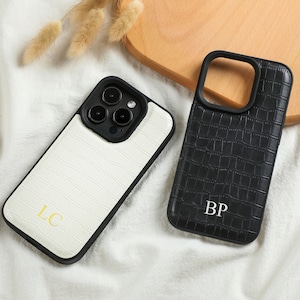 Personalized Leather Phone Case, Monogram Engraved Leather Phone Case, iPhone 15 Pro Max, 14 Plus, 13 12pro, Custom Initials Phone Case