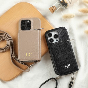 Funda de cuero personalizada para teléfono con billetera y cremallera, funda de cuero personalizada para teléfono tipo bandolera, funda de cuero para iPhone 16Pro, iPhone 15 14 13