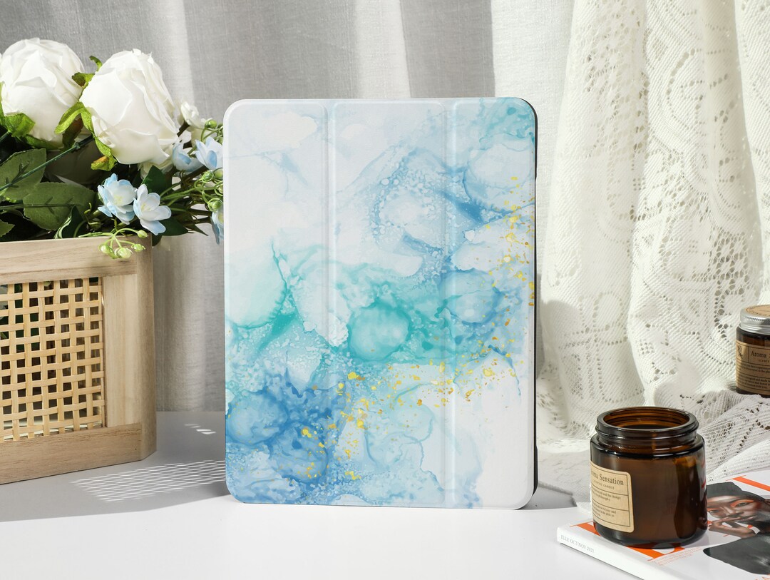 Flow of Blue Oil Painting iPad Case With Apple Pencil Holder, for iPad