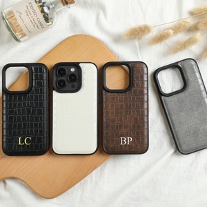 Monogram Engraved Leather Phone Case, Personalized Leather Phone Case, iPhone 15 Pro Max, 14 Plus, 13 12pro, Custom Initials Phone Case