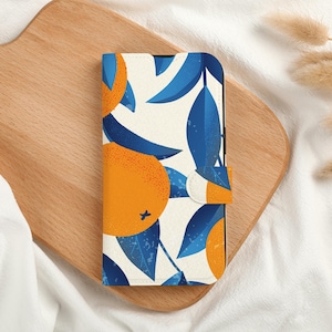 Orange Tree Personalised Wallet Phone Case with Card Slot, Personalized Wallet Flip Phone Case for iPhone 15 14 13 Pro Max X XS