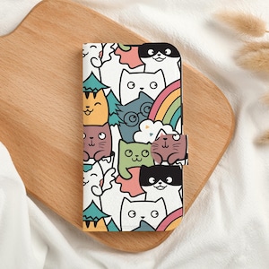 Personligt plånboksfodral med kattfamilj och kortfack, personligt plånboksfodral med vikbart lock för iPhone 15 14 13 Pro Max X XS