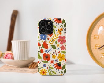 アートフラワーデザインの携帯ケース、iPhone 15 Pro Max - 14 Plus