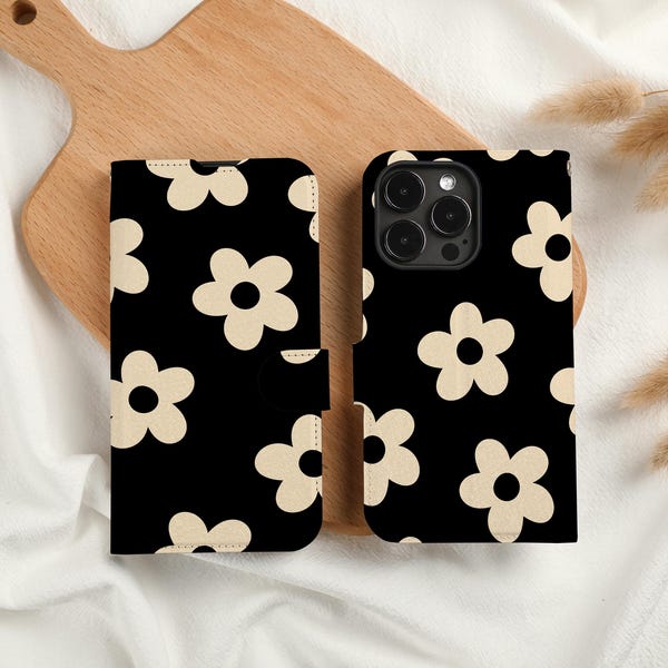 Cute Flowers Personalised Wallet Phone Case with Card Slot, Personalized Wallet Flip Phone Case for iPhone 15 14 13 Pro Max X XS