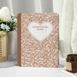 Brown Composition Notebook Custom iPad Case with Apple Pencil Slot, For iPad 9/8, iPad Mini, iPad Pro 12.9inch, iPad Air 4/5, iPad 2019-2022
