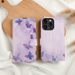 Funda de teléfono con billetera personalizada con ranura para tarjetas y diseño de mariposas, funda de teléfono con tapa de billetera personalizada para iPhone 15, 14, 13 Pro Max, X, XS