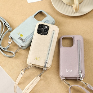 Étui de téléphone personnalisé portefeuille en cuir avec miroir, Étui de téléphone bandoulière personnalisé, Étui de téléphone en cuir pour iPhone 16Pro, iPhone 15 14 13 12