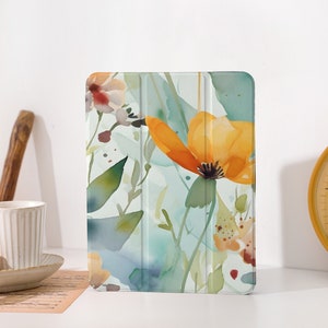 Summer Lotus iPad Case with Apple Pencil Holder, iPad cover For iPad 9/8, iPad Pro, iPad Air 4/5th, ipad Pro 11 Case, ipad Mini