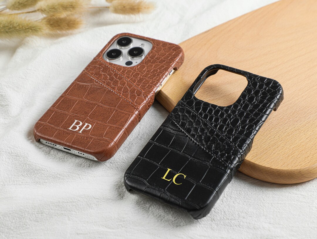 Crocodile Leather Monogram Leather Phone Case Personalized