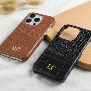 Gepersonaliseerde leren telefoonhoes, monogram gegraveerd leren telefoonhoes, iPhone 15 Pro Max, 14 Plus, 13 12pro, aangepaste initialen telefoonhoes