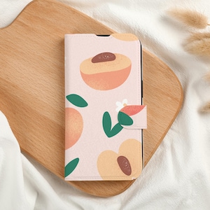 Cute Peach Personalised Wallet Phone Case with Card Slot, Personalized Wallet Flip Phone Case for iPhone 15 14 13 Pro Max X XS