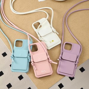 Gepersonaliseerde leren portemonnee-telefoonhoes met lange riem, gepersonaliseerde crossbody-telefoonhoes, leren telefoonhoes voor iPhone 15Pro, iPhone 14 13