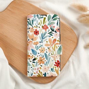 Hermosa funda de teléfono con billetera personalizada con flores y ranura para tarjetas, funda de teléfono con tapa de billetera personalizada para iPhone 15 14 13 Pro Max XXS