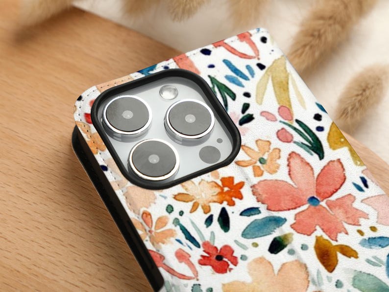 Beautiful Flowers Personalised Leather Wallet Phone Case With Card Slot