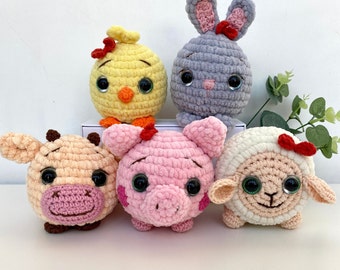 CROCHET PATTERN easter bunny cow chicken sheep pig plush, mini crochet animal, amigurumi pattern, ENGLISH pattern pdf, easter decor