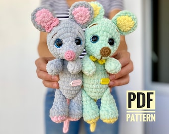 MOUSE CROCHET PATTERN - Amigurumi rat plush pattern - Stuffed farm Animal toy -  Easy to follow English Pdf tutorial