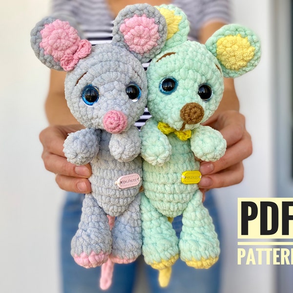 MOUSE CROCHET PATTERN - Amigurumi rat plush pattern - Stuffed farm Animal toy -  Easy to follow English Pdf tutorial