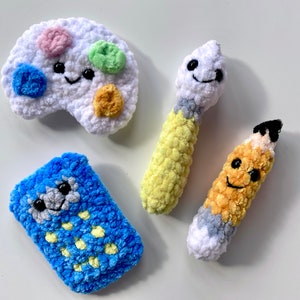 Crochet pattern school supplies, Pencil Brush Palette Calculator Amigurumi plush pattern, English PDF  keychain, back to school gift