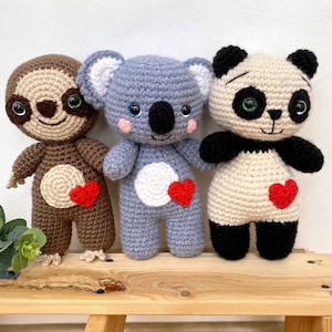 Sloth Panda and Koala CROCHET PATTERN - Amigurumi pattern toy - Crochet Animal plush -  Easy to follow Pdf tutorial in English