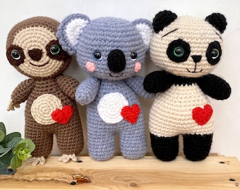 Sloth Panda and Koala CROCHET PATTERN - Amigurumi pattern toy - Crochet Animal plush -  Easy to follow Pdf tutorial in English