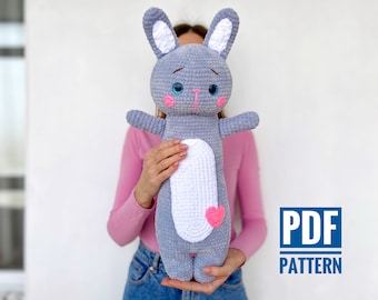 Bunny Crochet Pattern Easter plushie - Amigurumi pattern big rabbit - Animal stuffed toy PDF Pattern in English