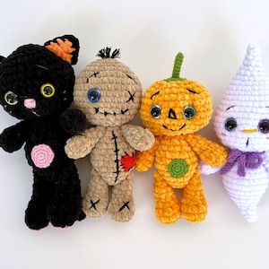 Crochet pattern bundle Pumpkin, Voodoo dolls, Ghost and Black cat - Halloween Amigurumi toy pattern, Plush Pattern English, PDF tutorial