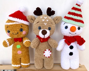 Crochet pattern DEER, GINGERBREAD and SNOWMAN Christmas bundle - Amigurumi pattern plush toy - Pdf English tutorial - New year gift