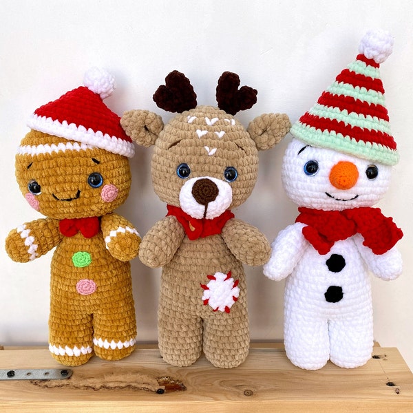 Crochet pattern DEER, GINGERBREAD and SNOWMAN Christmas bundle - Amigurumi pattern plush toy - Pdf English tutorial - New year gift